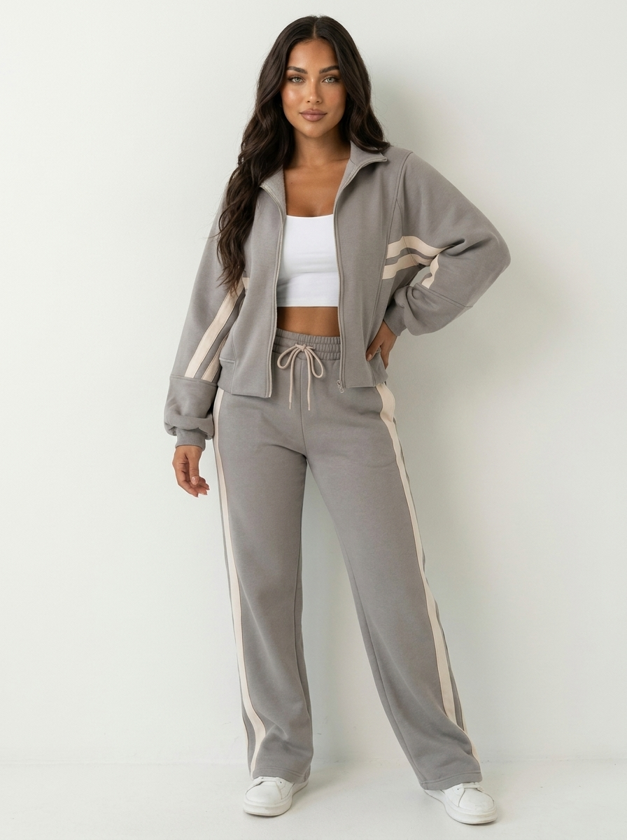 Contrast Stripe Zip-Up Tracksuit Set