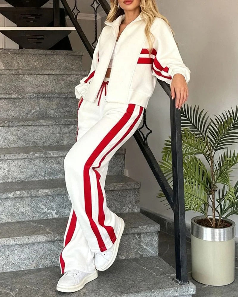 Contrast Stripe Zip-Up Tracksuit Set