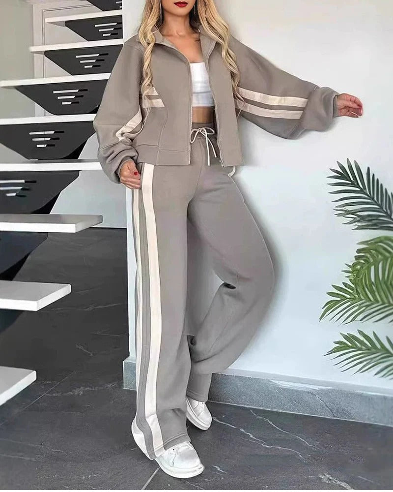Contrast Stripe Zip-Up Tracksuit Set