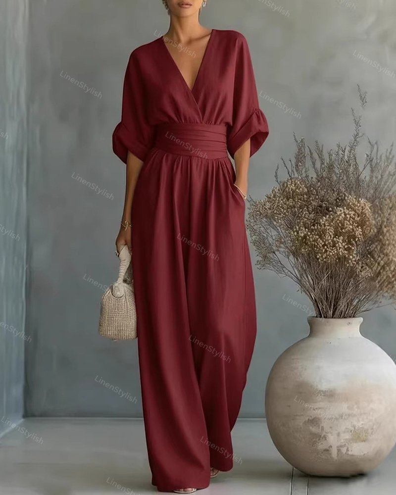 Women's Deep V-Neck Tailored Jumpsuit