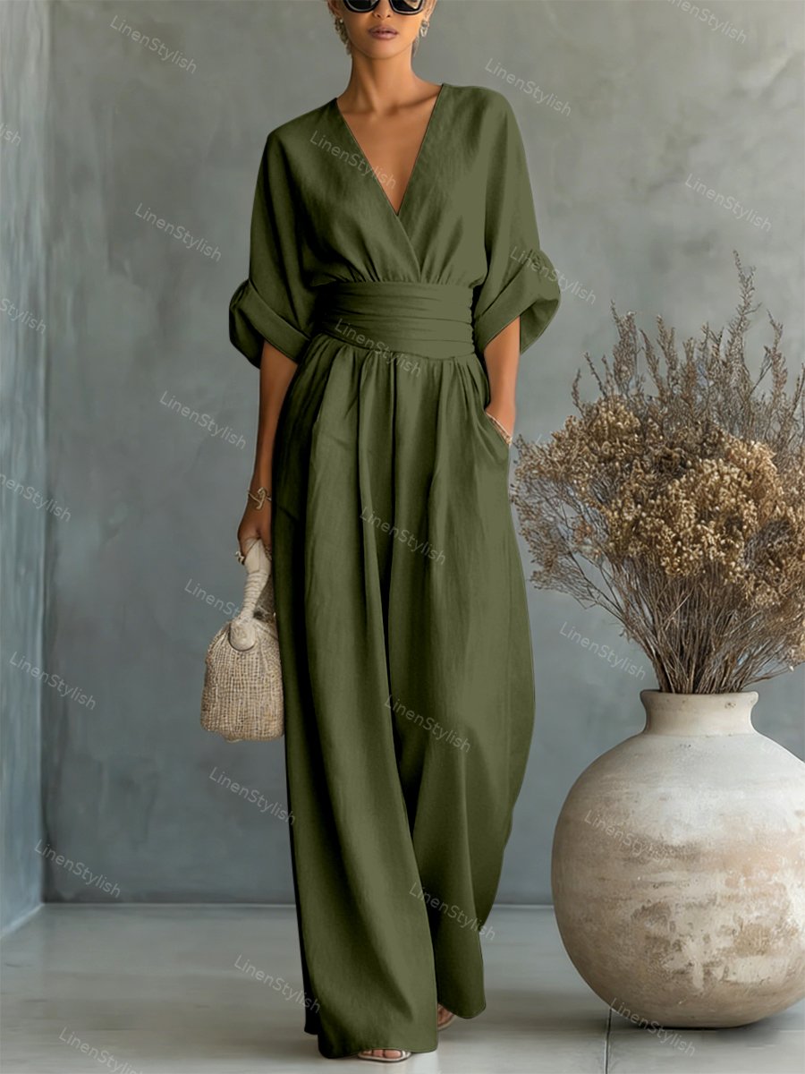 Women's Deep V-Neck Tailored Jumpsuit