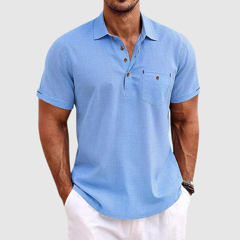 Linen Polo Shirt for Men - Breathable Classic Casual Summer Top