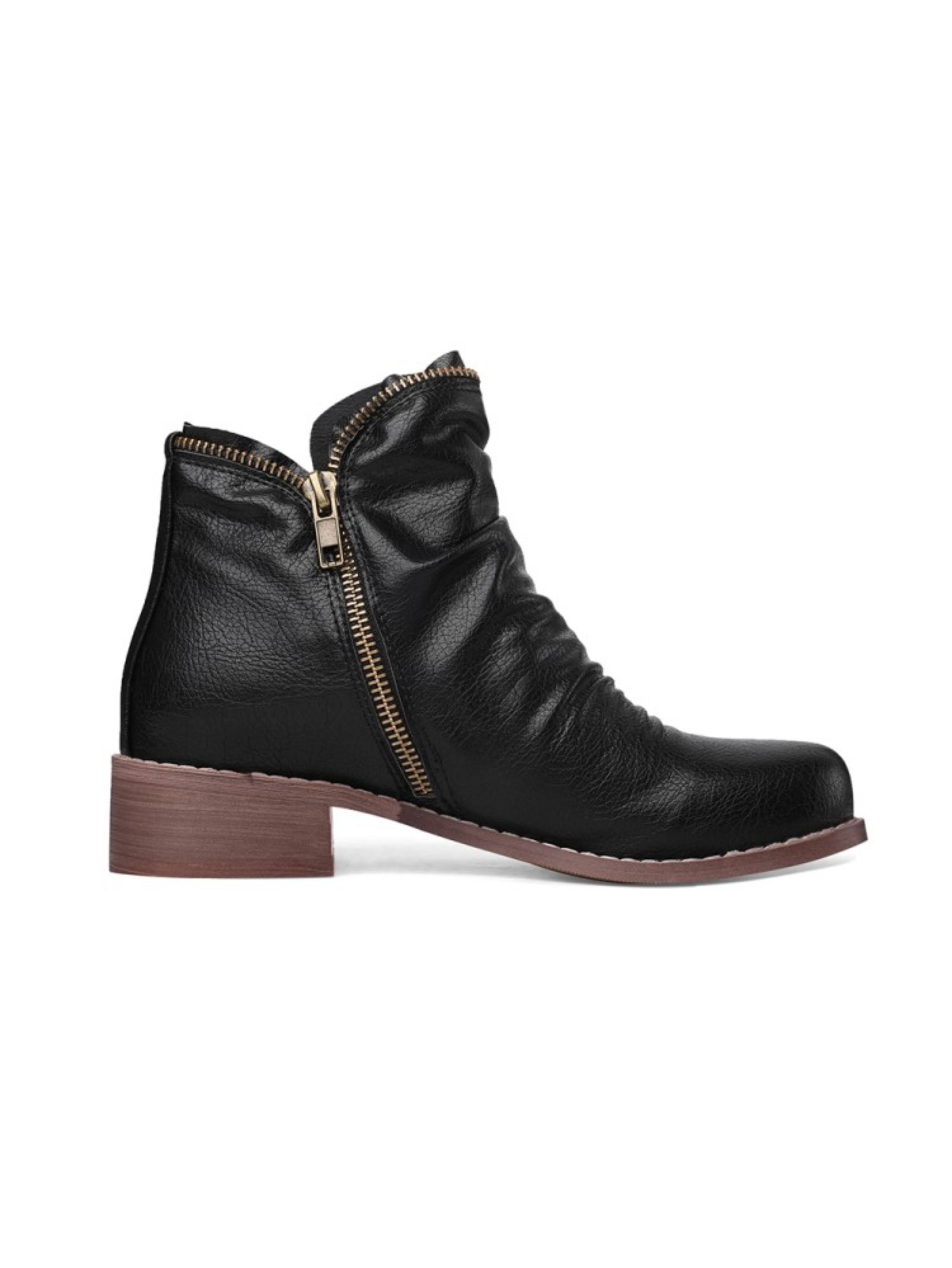Wrinkled Low Heel Double Zip Western Boots