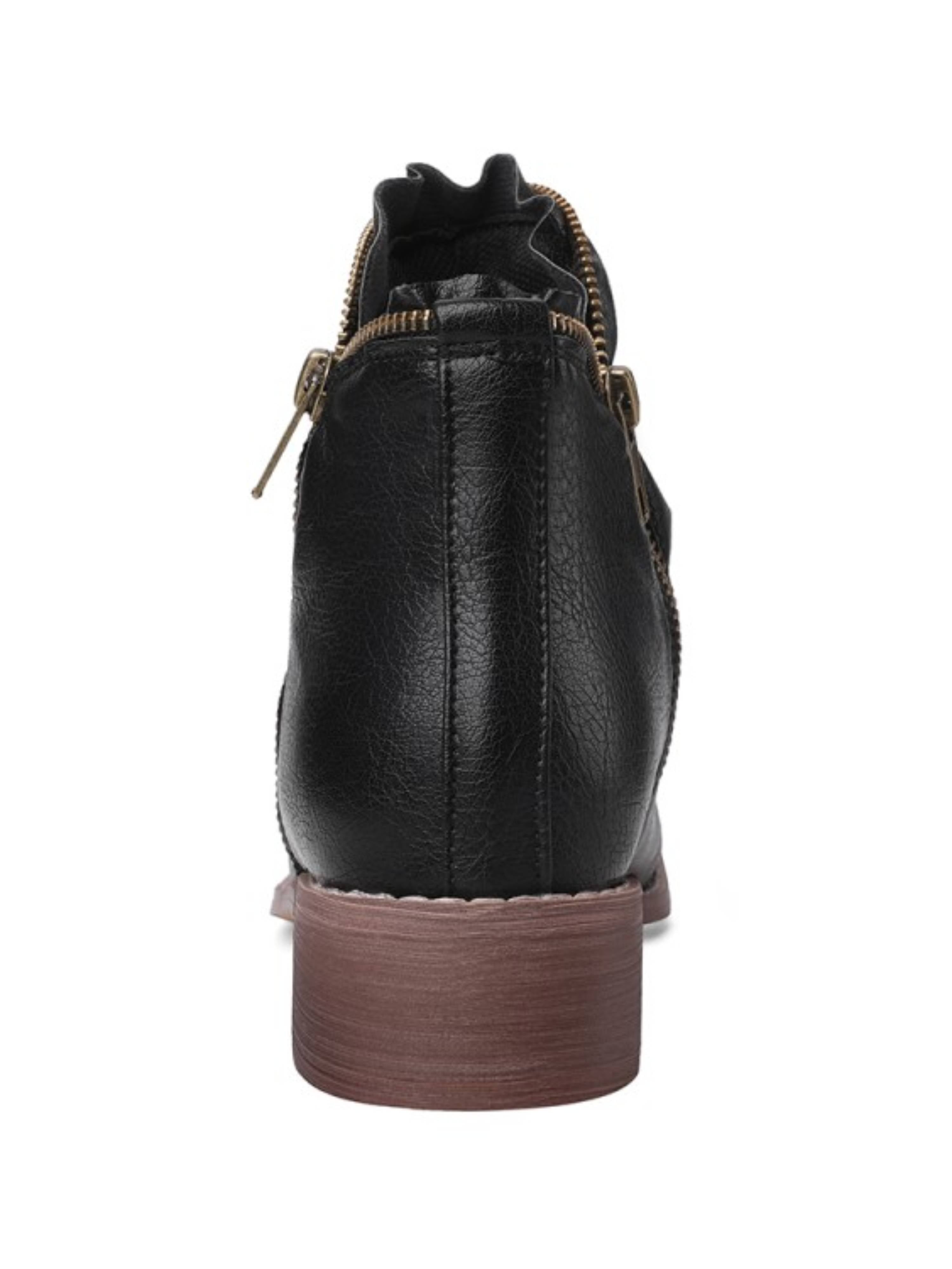 Wrinkled Low Heel Double Zip Western Boots
