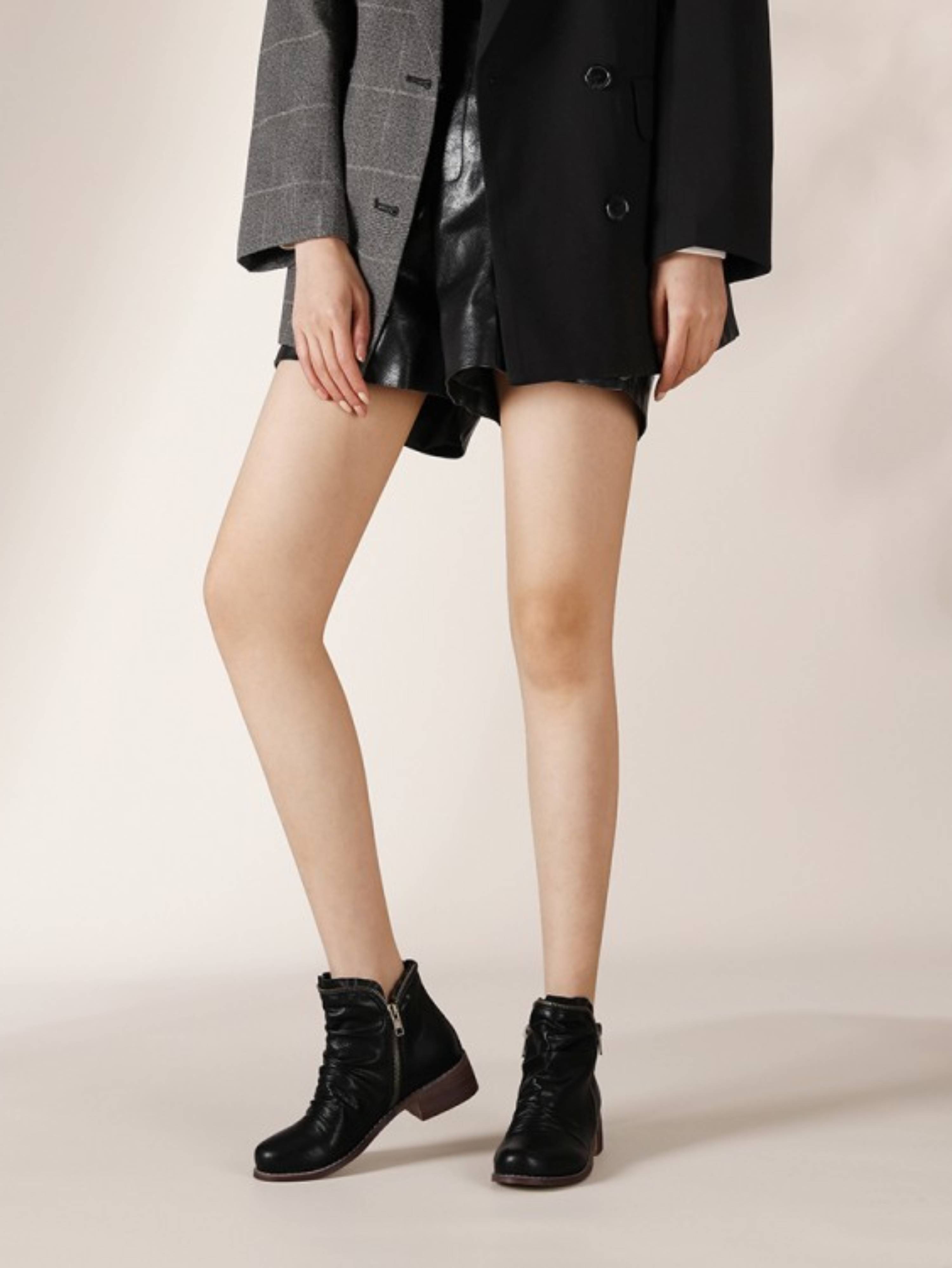 Wrinkled Low Heel Double Zip Western Boots