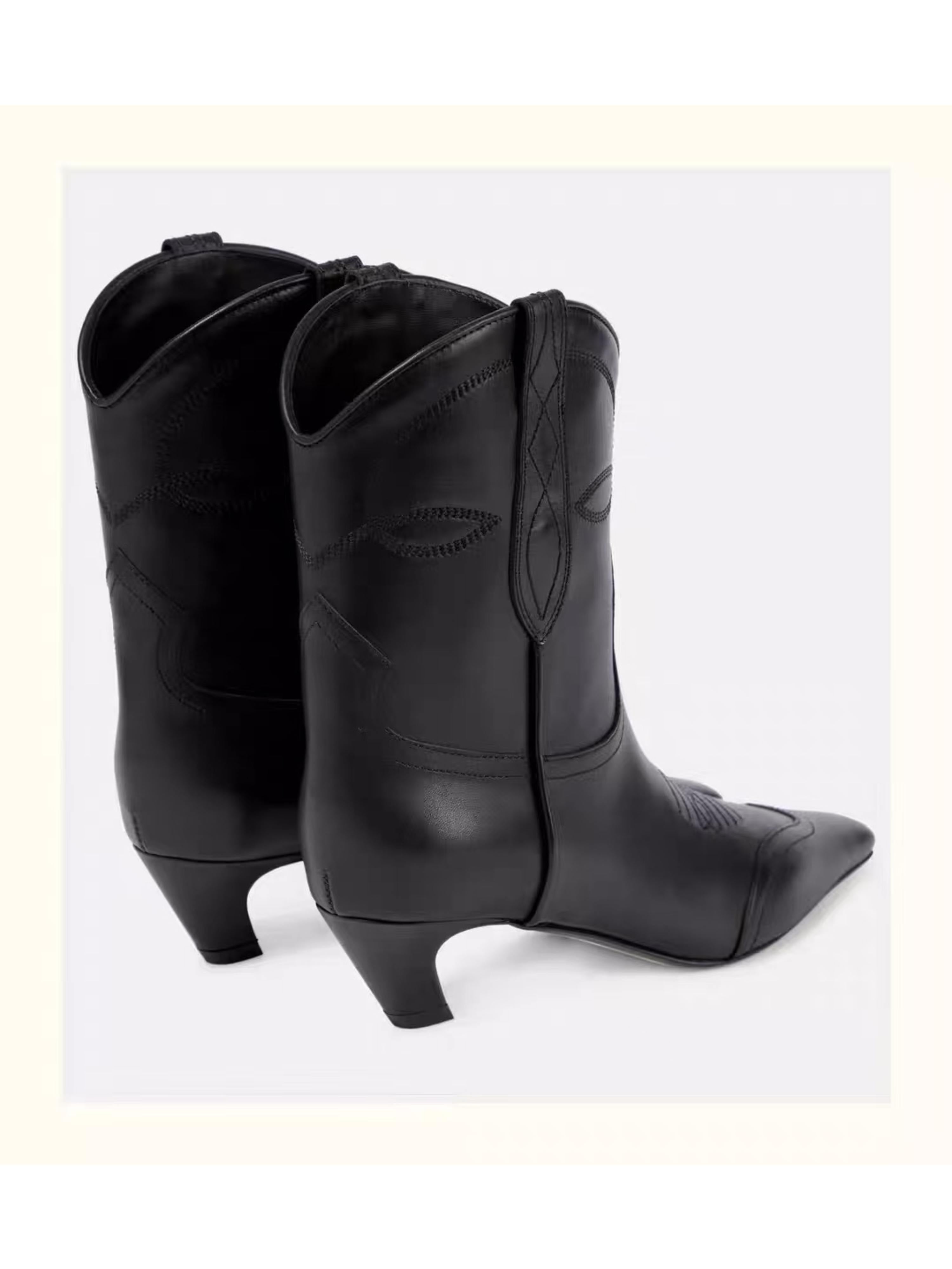 Black Kitten Heel Cowgirl Boots for Women