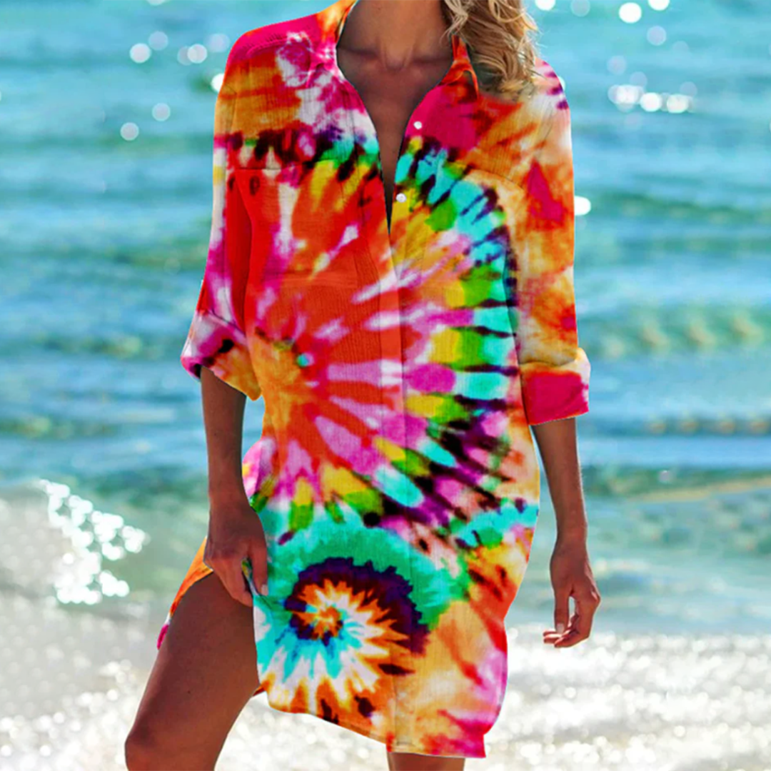 Long Loose Printed Summer Shirt With Pockets