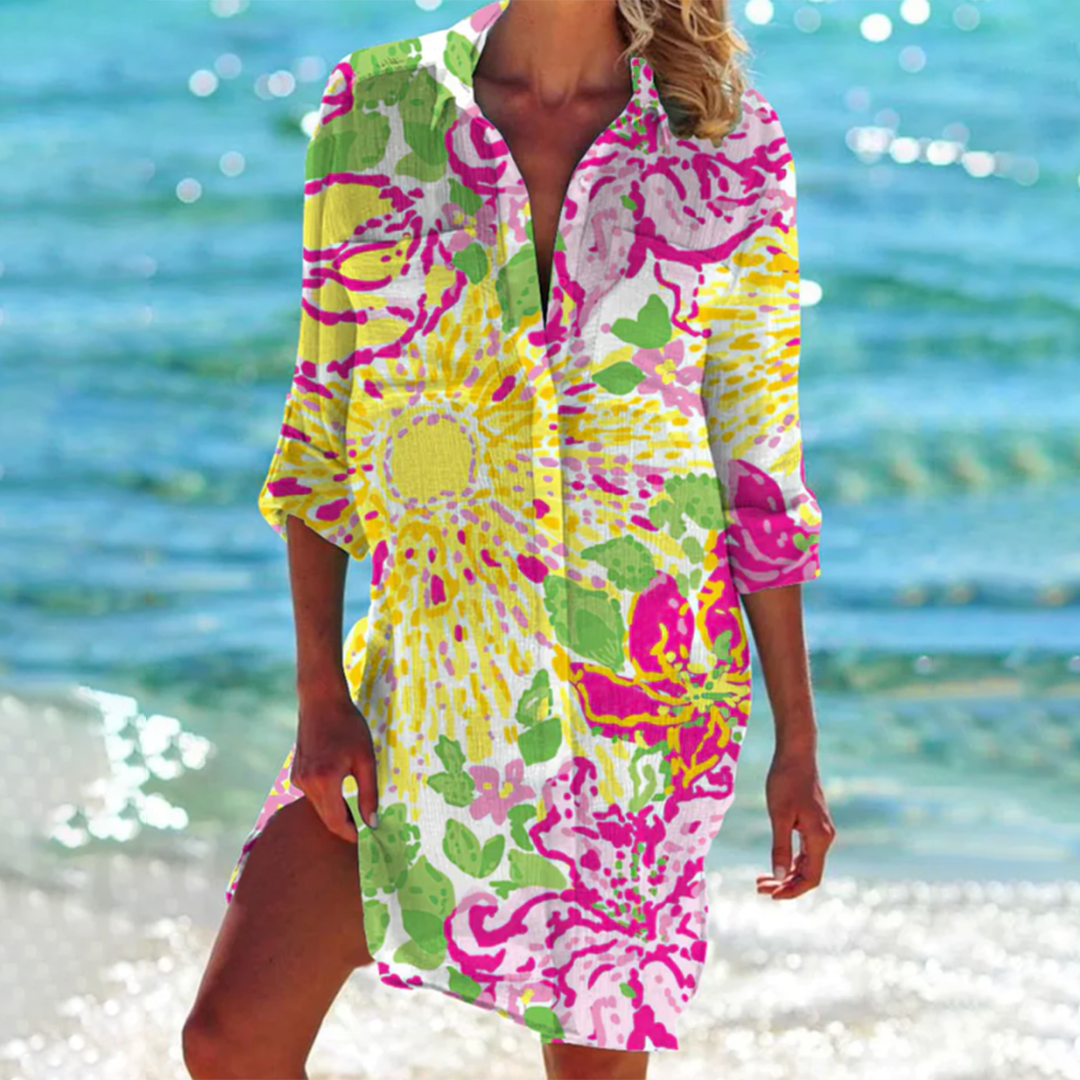 Long Loose Printed Summer Shirt With Pockets