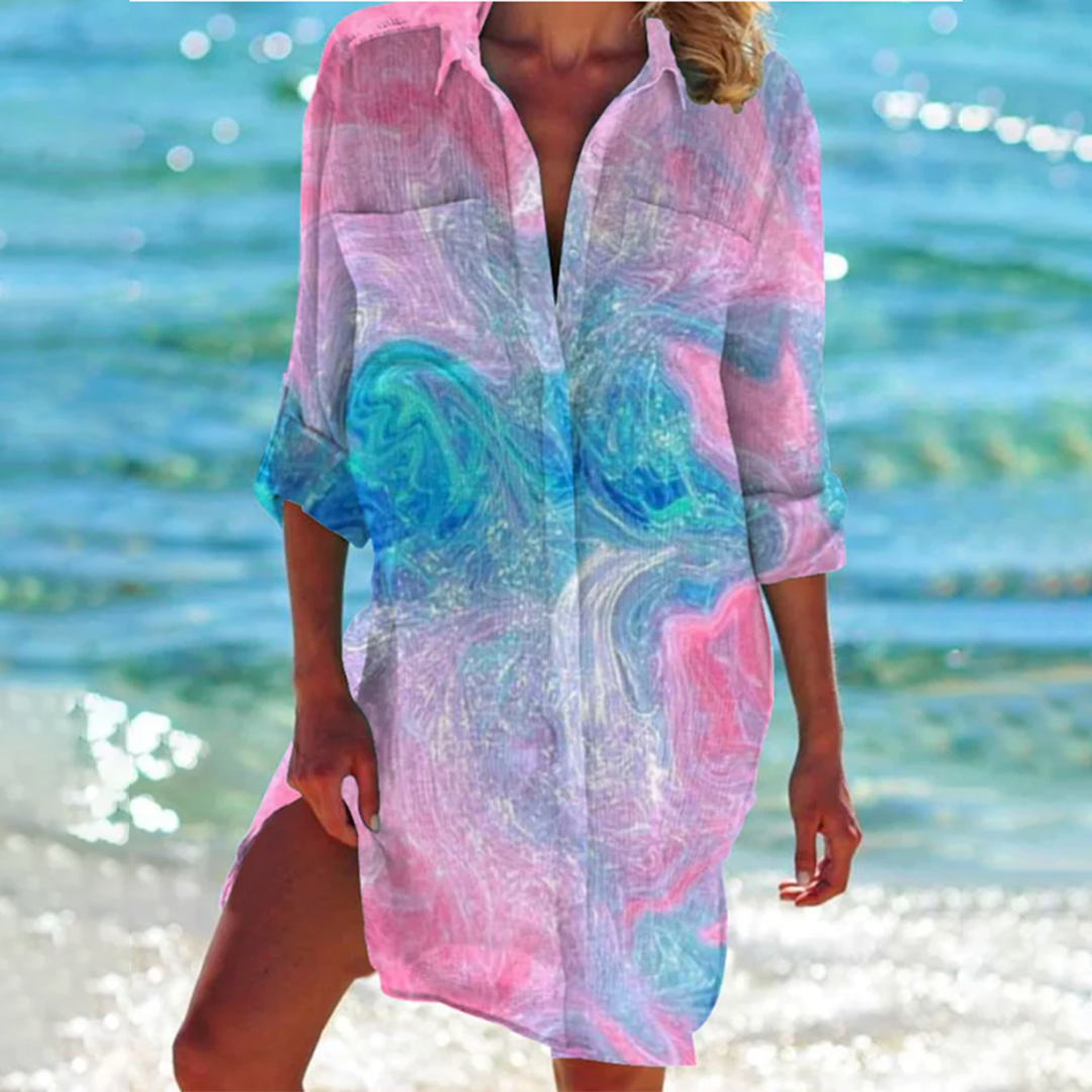 Long Loose Printed Summer Shirt With Pockets