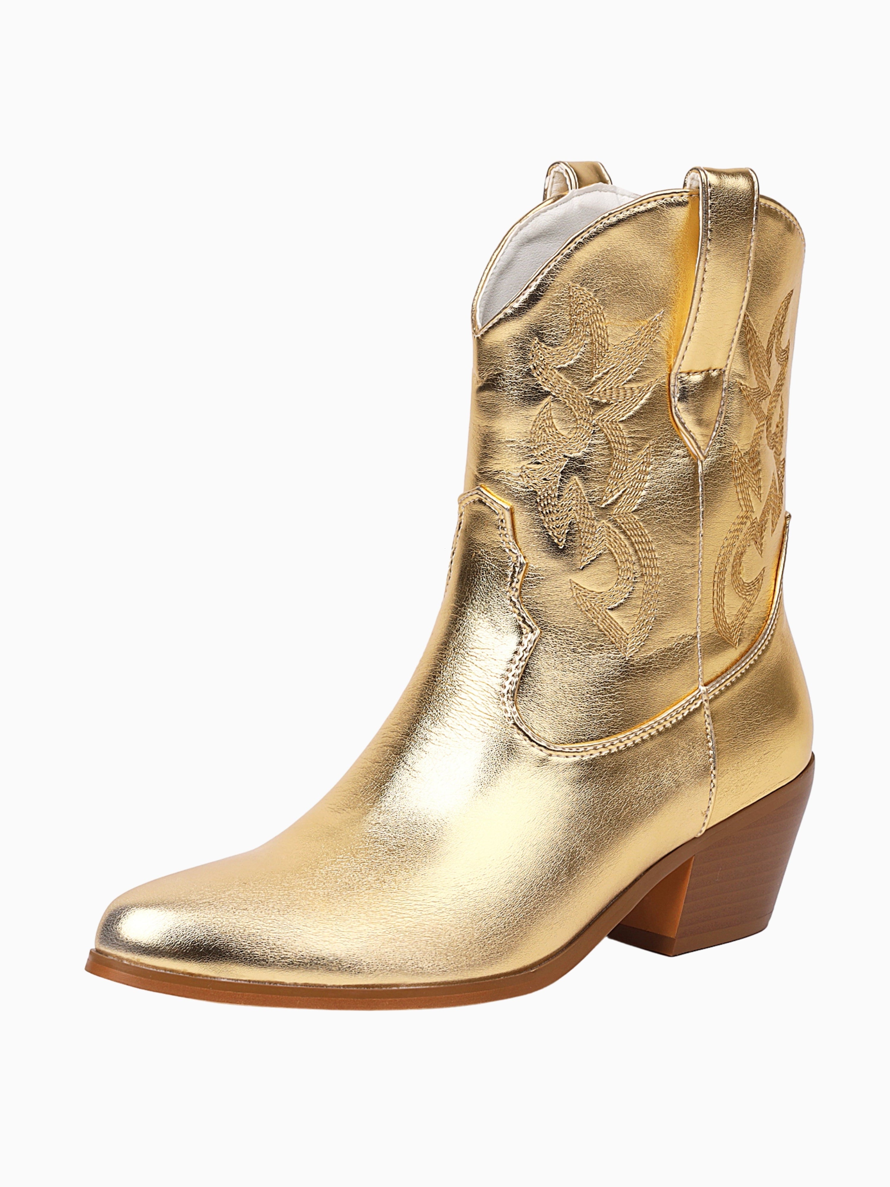 Short Western Glam Metallic Gold Cowgirl Boots