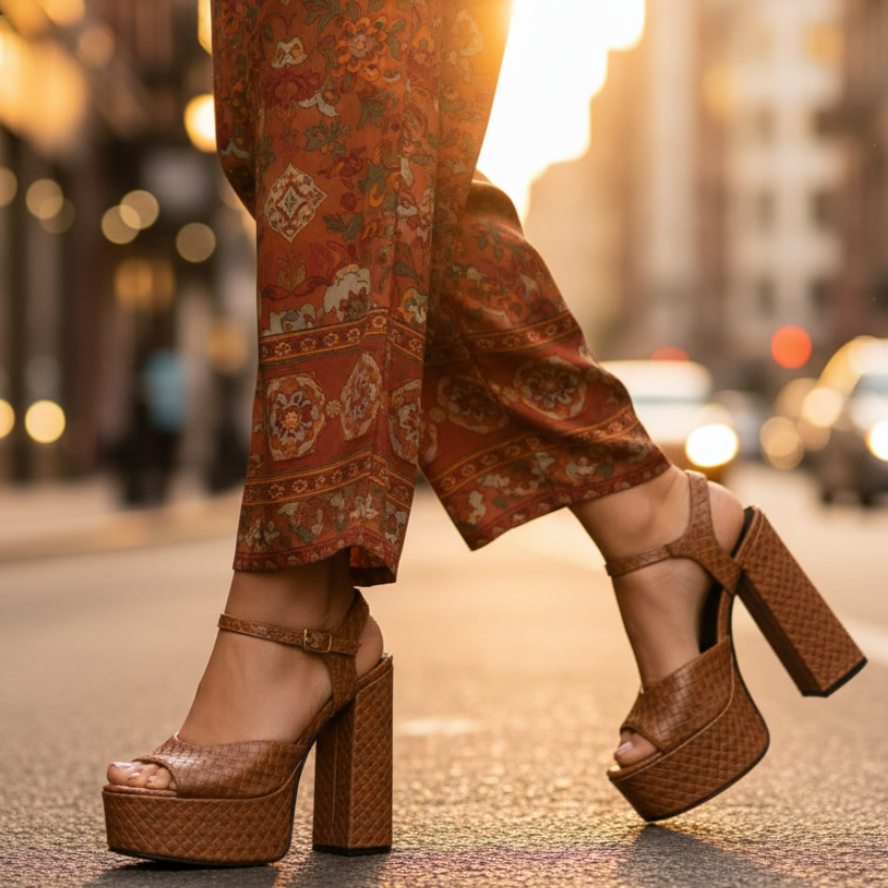 Ultra High Block Heel Platform Sandals with Buckle Strap