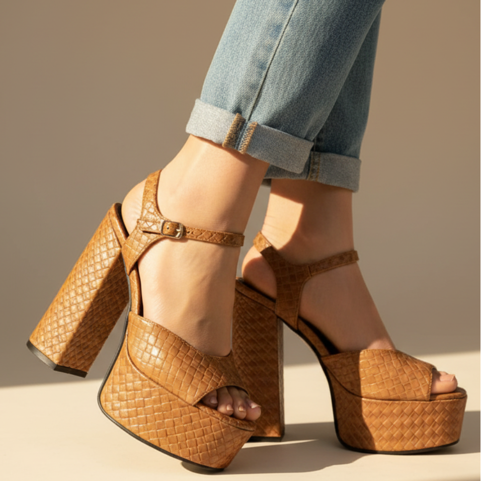 Ultra High Block Heel Platform Sandals with Buckle Strap