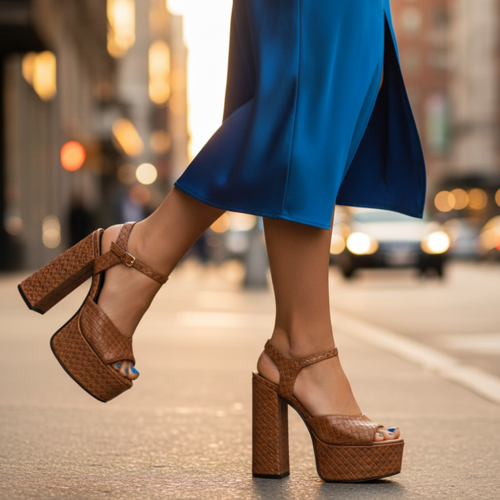 Ultra High Block Heel Platform Sandals with Buckle Strap