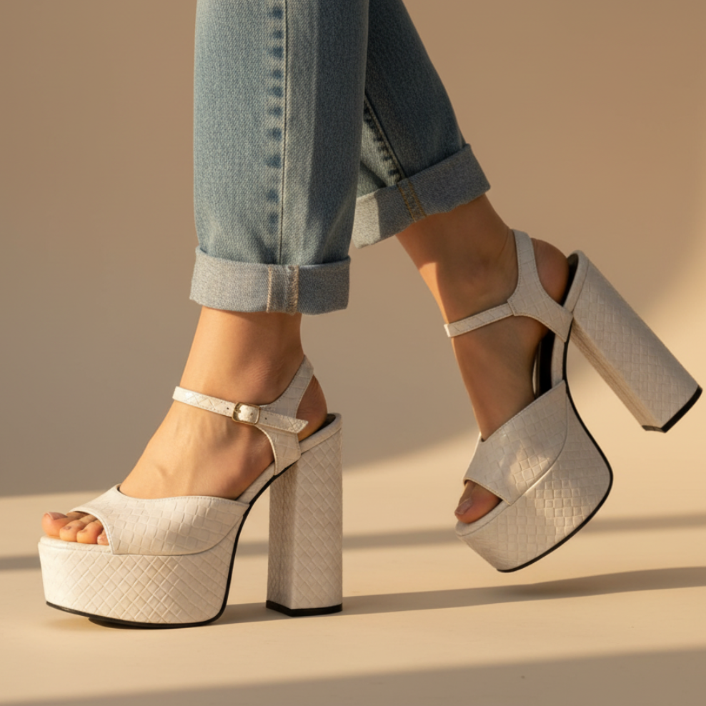 Ultra High Block Heel Platform Sandals with Buckle Strap