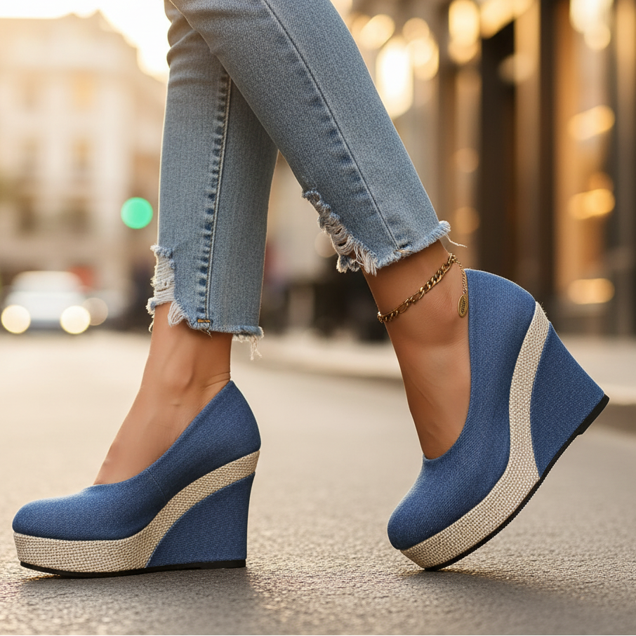 Chunky Platform Wedge Slip-On Shoes with Ankle Strap