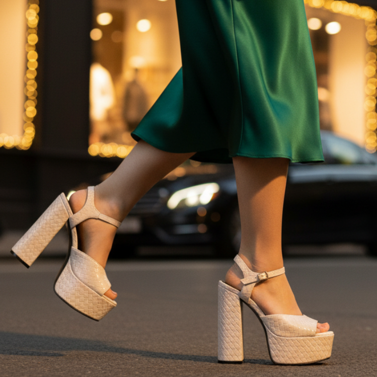Ultra High Block Heel Platform Sandals with Buckle Strap
