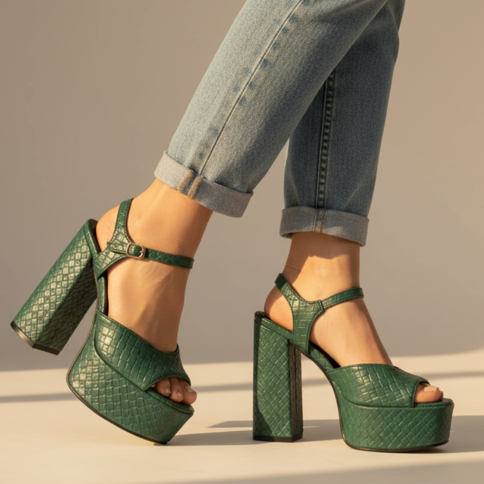 Ultra High Block Heel Platform Sandals with Buckle Strap