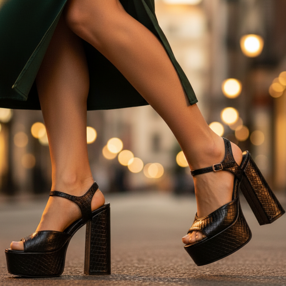 Ultra High Block Heel Platform Sandals with Buckle Strap
