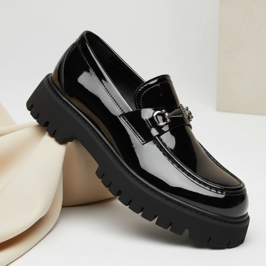 Men's Leather Loafers with Metal Buckle