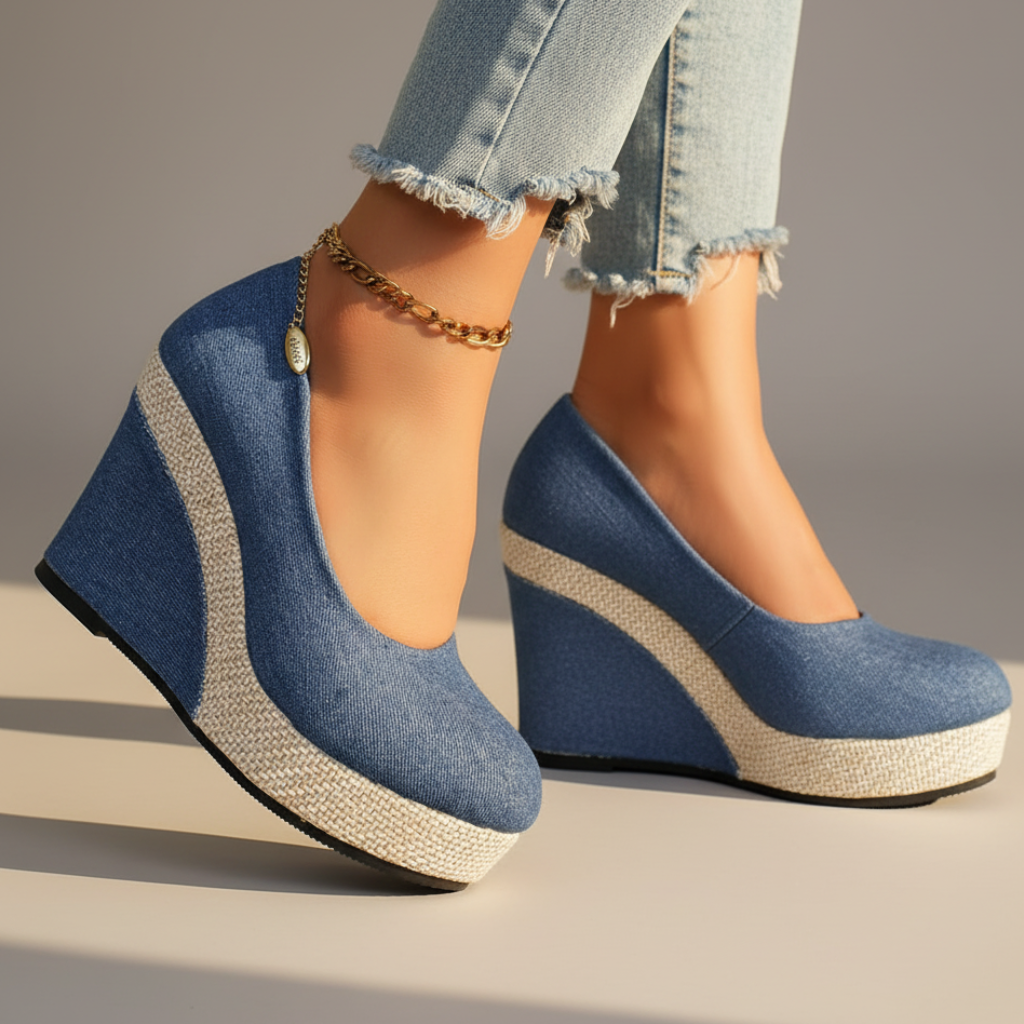 Chunky Platform Wedge Slip-On Shoes with Ankle Strap