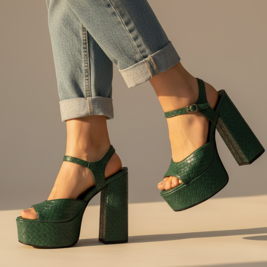 Ultra High Block Heel Platform Sandals with Buckle Strap