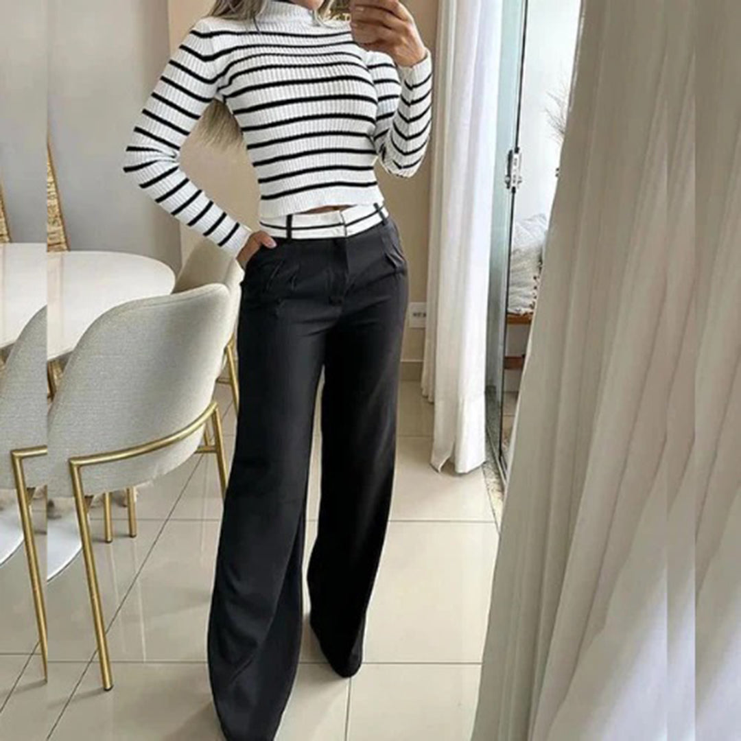 Striped Top Wide Leg Two-Piece Set