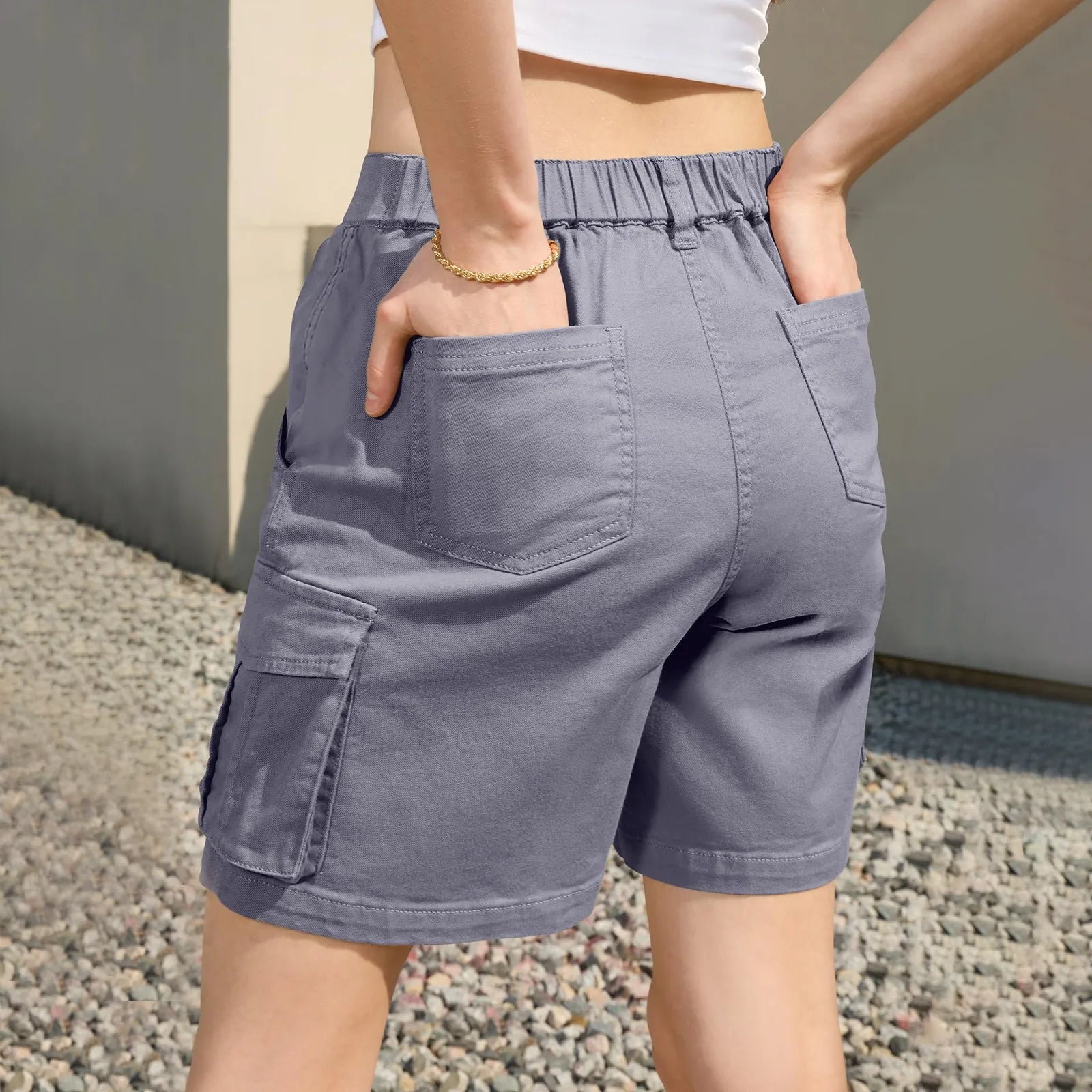 Vintage Elastic Waist Cargo Shorts