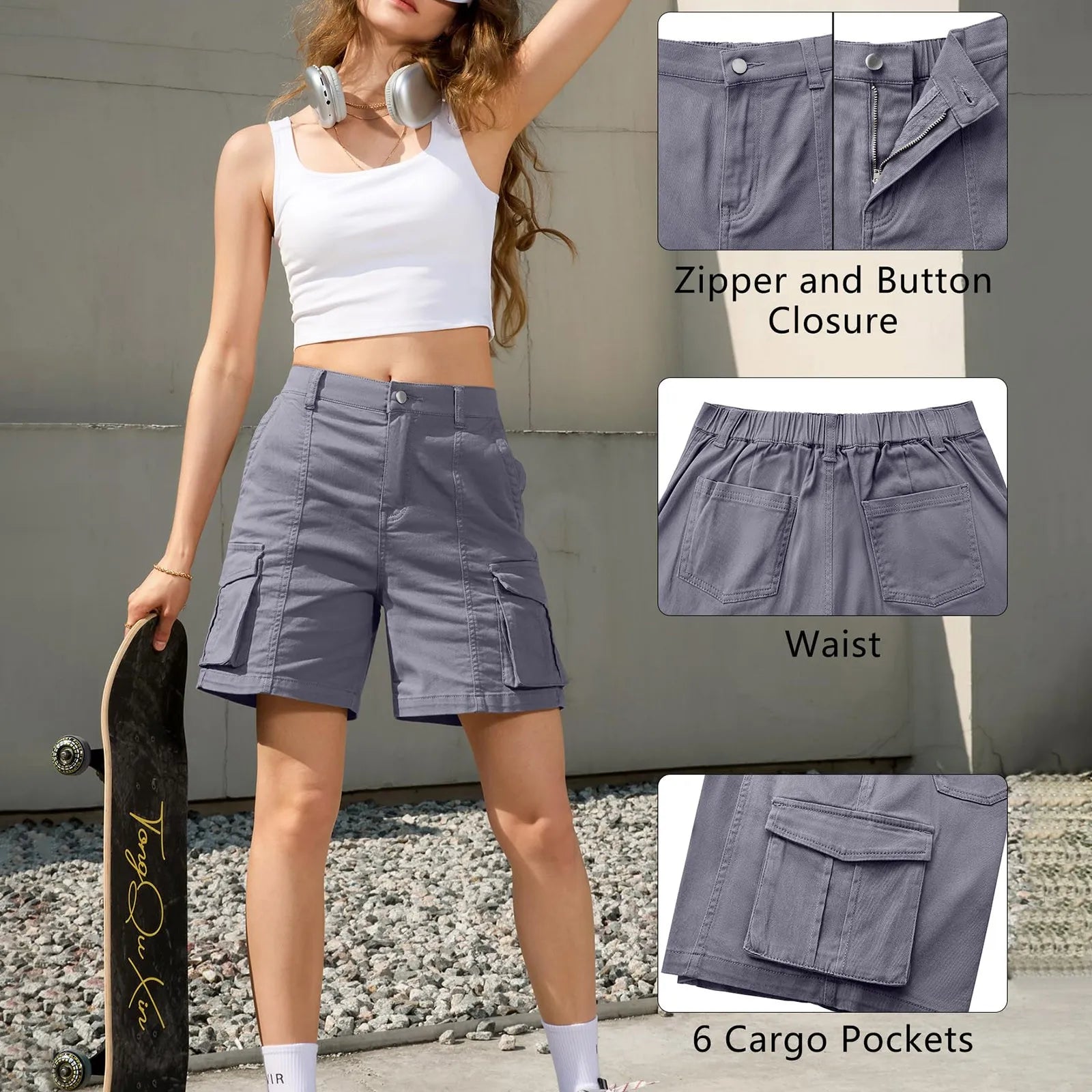 Vintage Elastic Waist Cargo Shorts