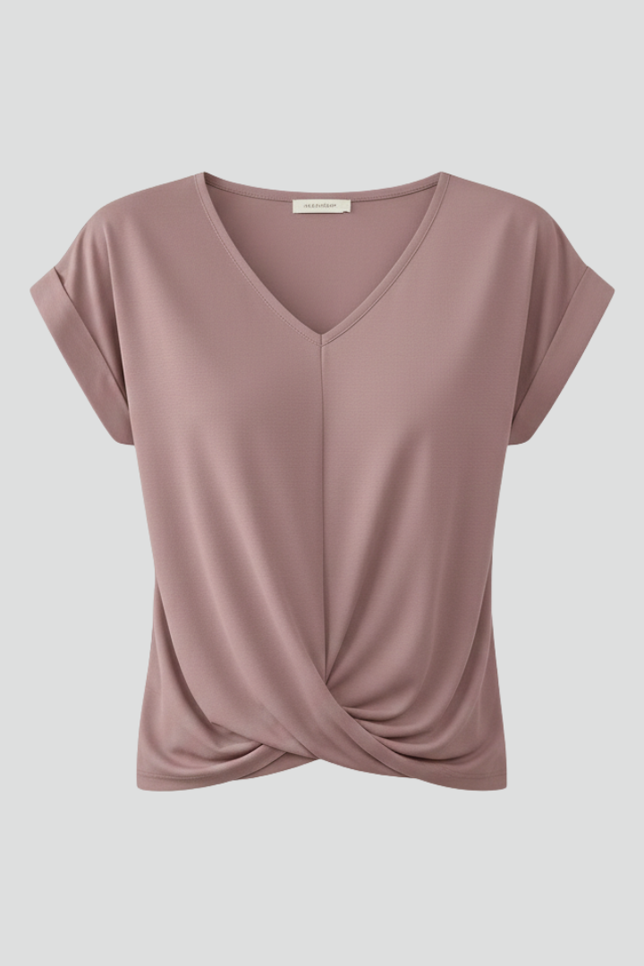 V-Neck Short Sleeve Blouse with Relaxed Fit