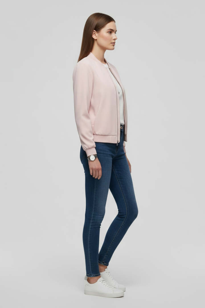 Zip-Front Straight-Hem Bomber Jacket