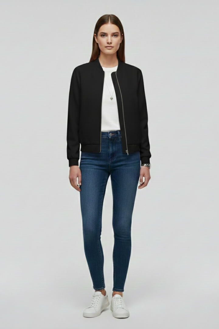 Zip-Front Straight-Hem Bomber Jacket