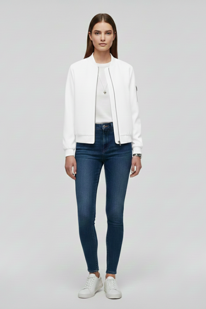Zip-Front Straight-Hem Bomber Jacket