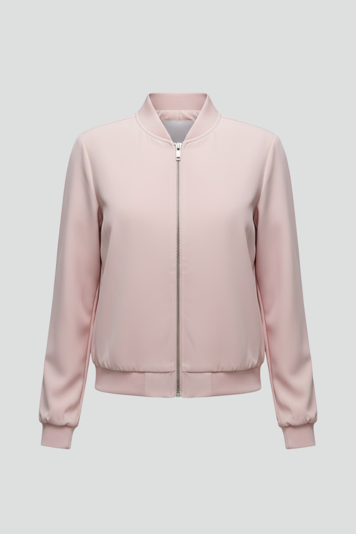 Zip-Front Straight-Hem Bomber Jacket