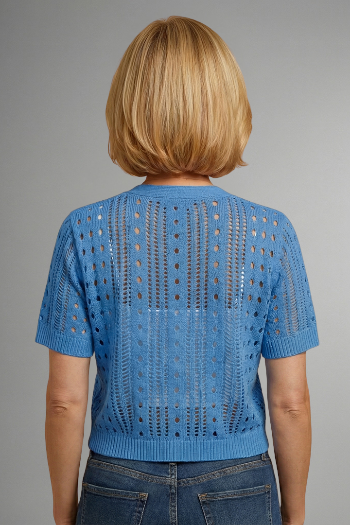 Hollow Knit Short Sleeve Open Cardigan