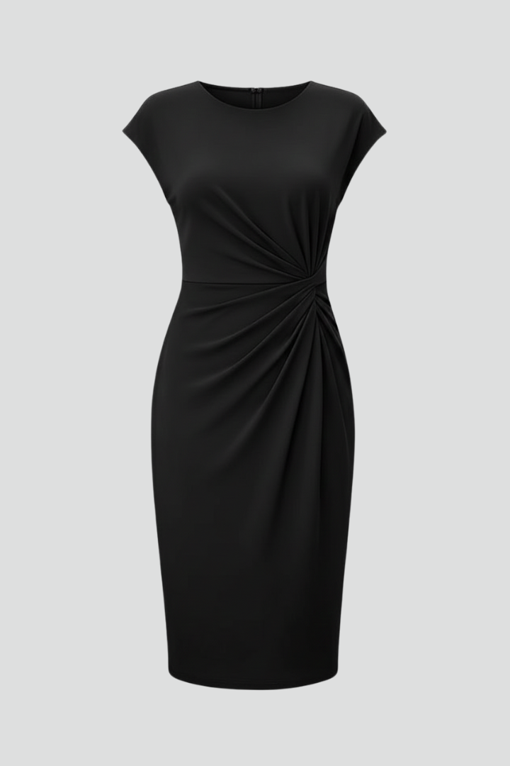 Cap Sleeve Knee-Length Dress With Ruched Waist
