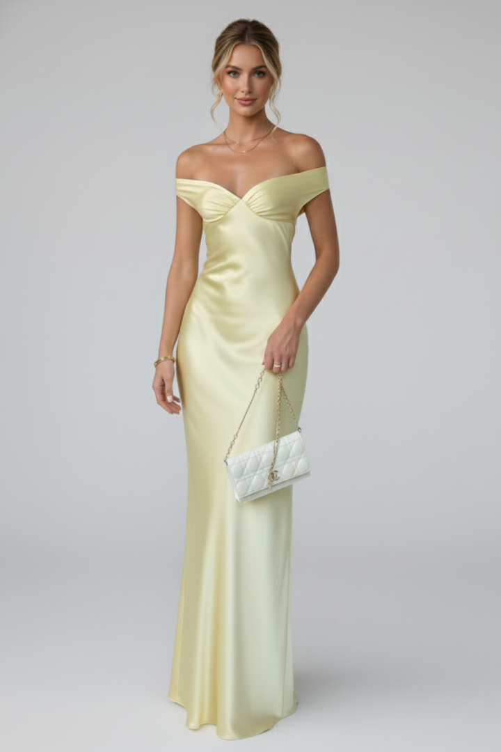 Off-Shoulder Maxi Dress with Fitted Bodice
