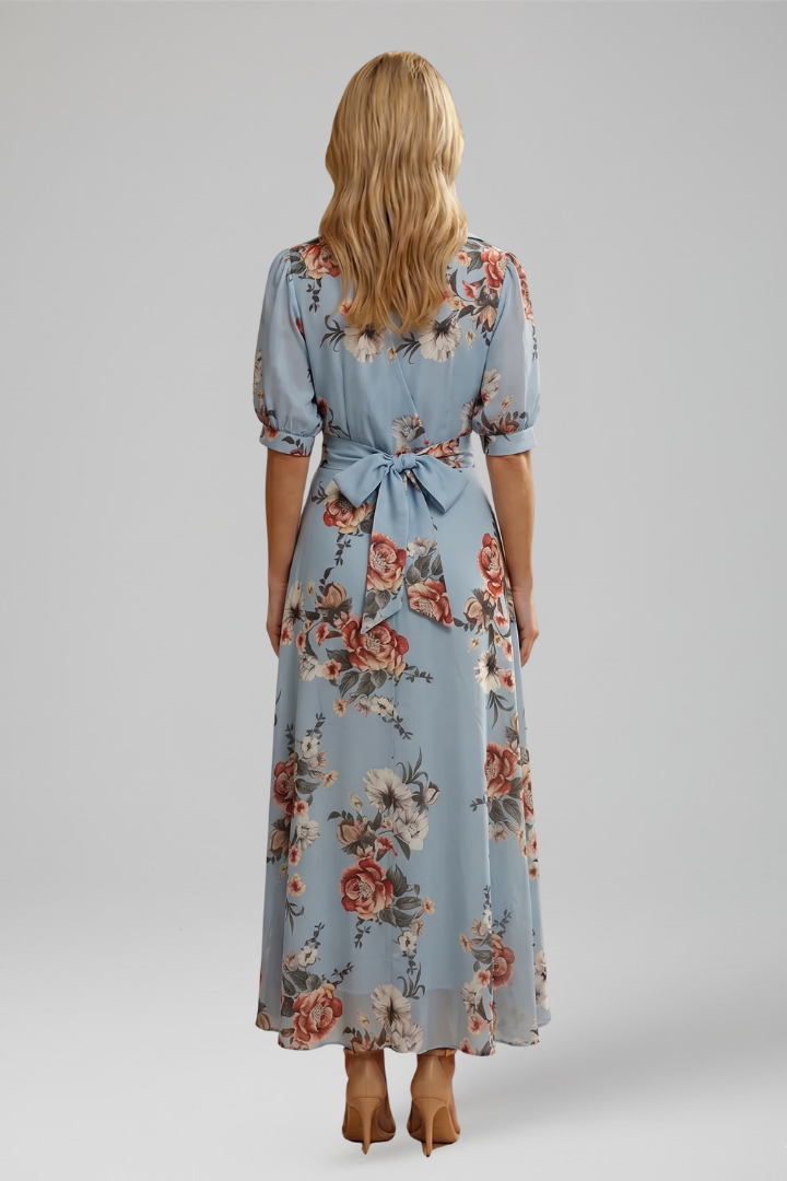 V-Neck Floral Print Midi Dress