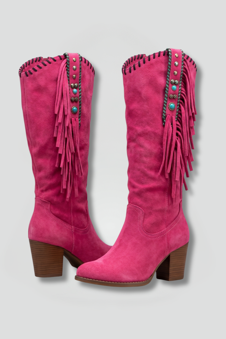 Women's Orthopaedic Block Heel Boots with Fringe Detail