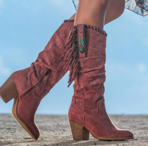 Western Fringe Orthopedic Block Heel Boots