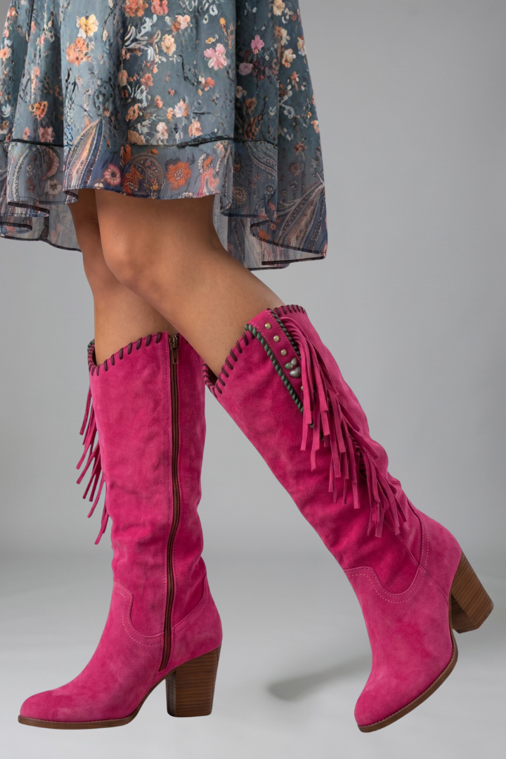Women's Orthopaedic Block Heel Boots with Fringe Detail
