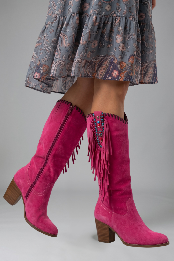 Women's Orthopaedic Block Heel Boots with Fringe Detail