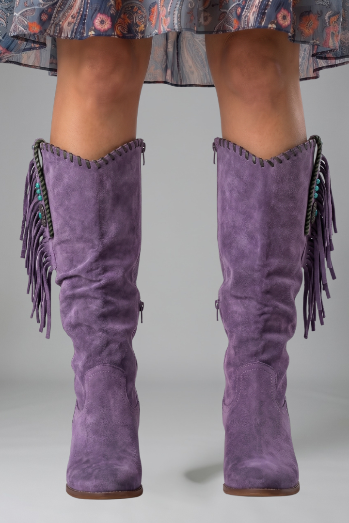 Women's Orthopaedic Block Heel Boots with Fringe Detail