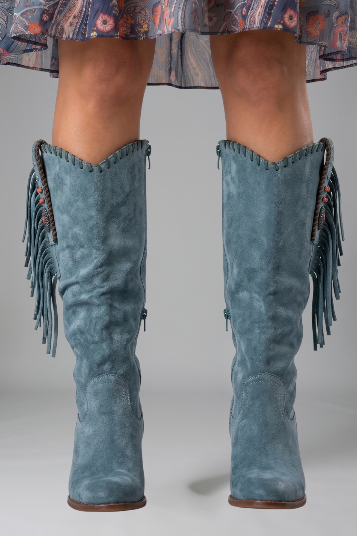 Women's Orthopaedic Block Heel Boots with Fringe Detail