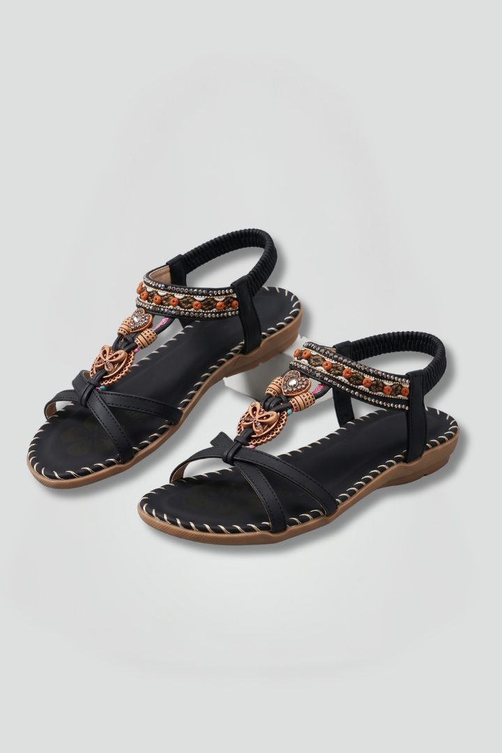 Women's Orthopaedic Open-Toe Flat Sandals with Decorative Accents