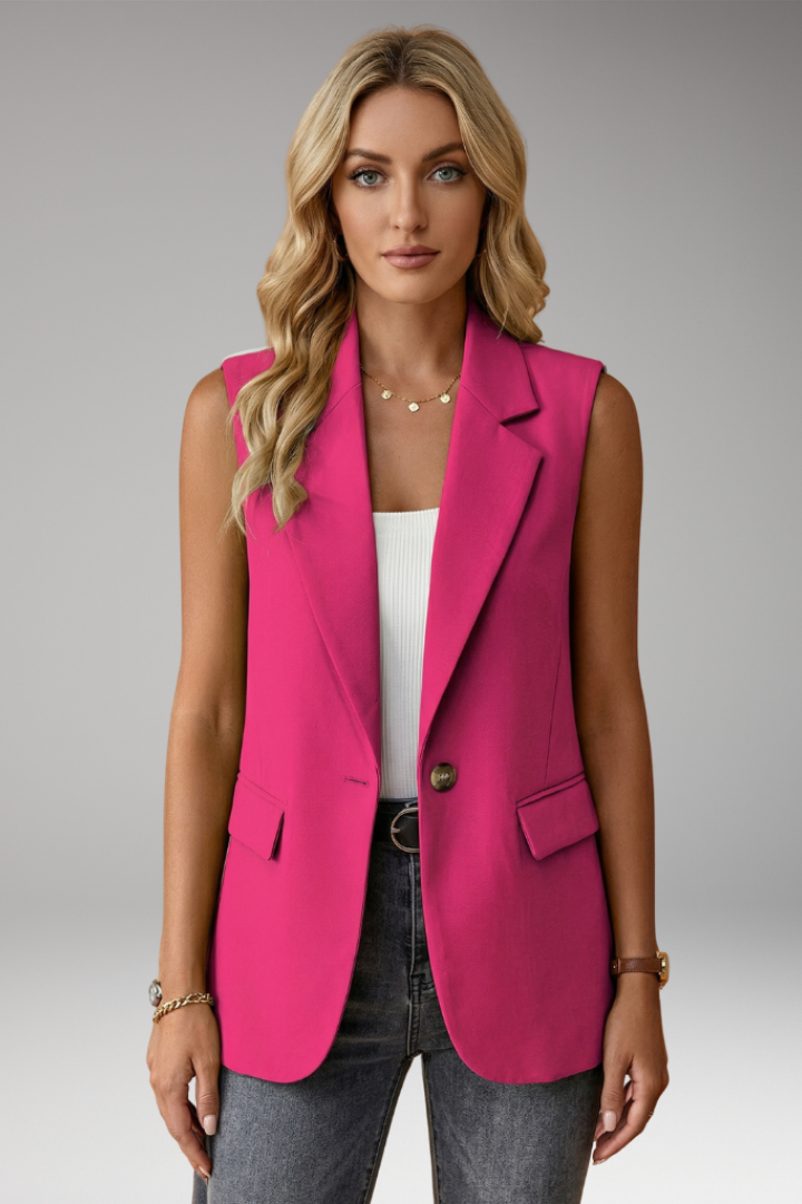 Sleeveless Tailored Vest Blazer with Flap Pockets