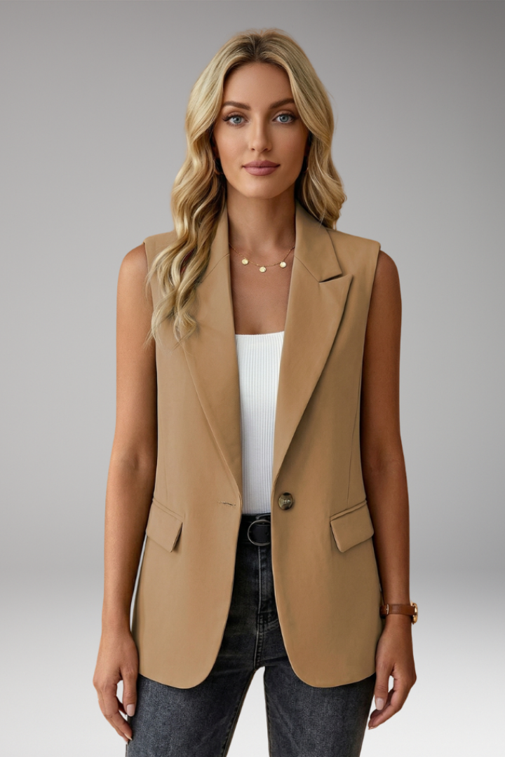 Sleeveless Tailored Vest Blazer with Flap Pockets