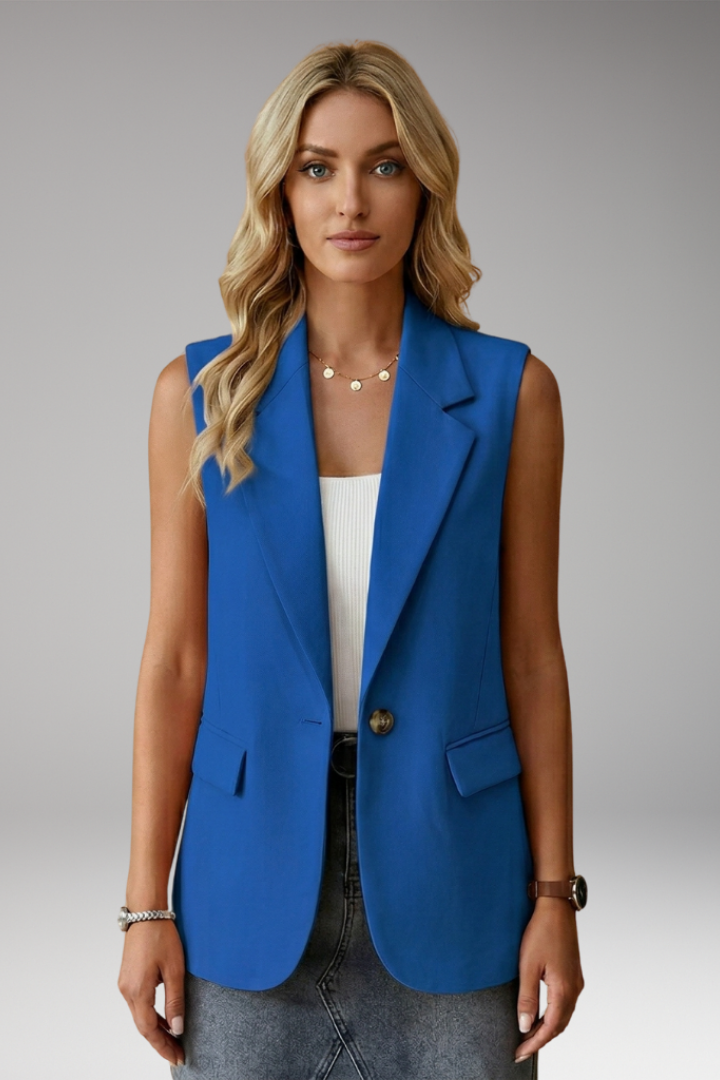 Sleeveless Tailored Vest Blazer with Flap Pockets