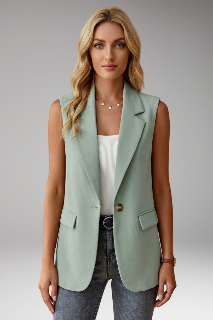 Sleeveless Tailored Vest Blazer with Flap Pockets