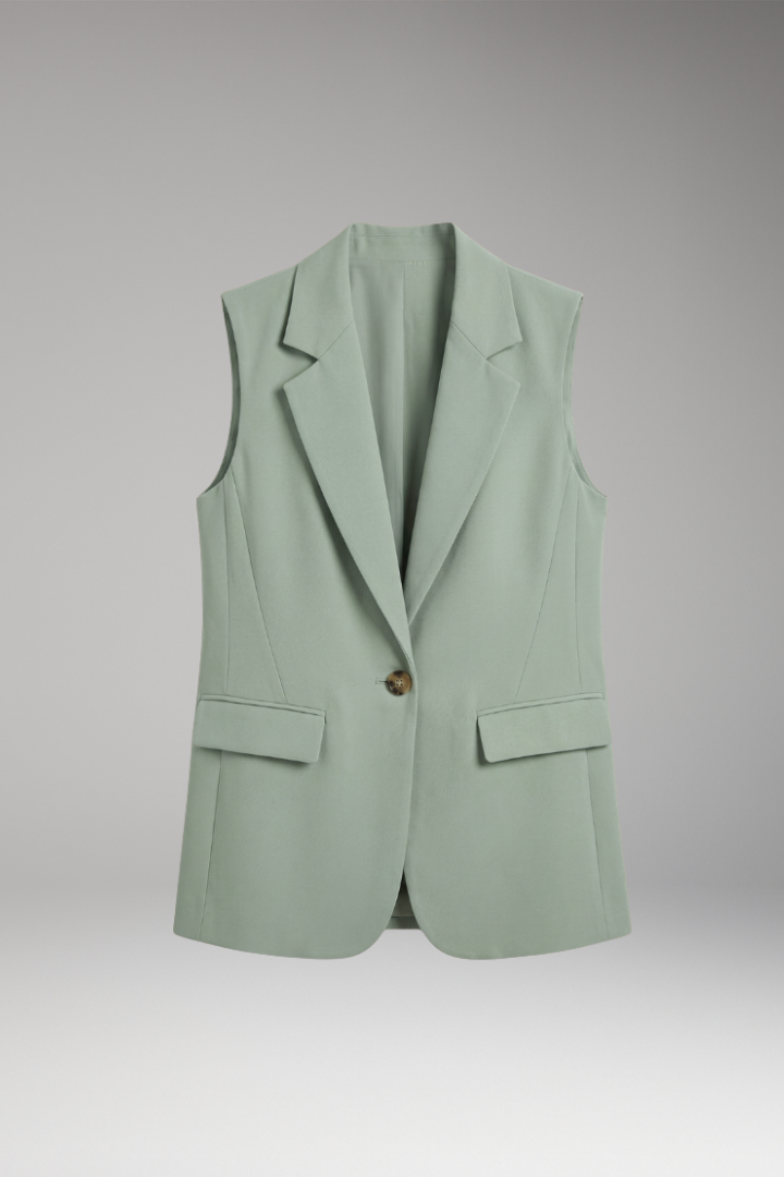 Sleeveless Tailored Vest Blazer with Flap Pockets