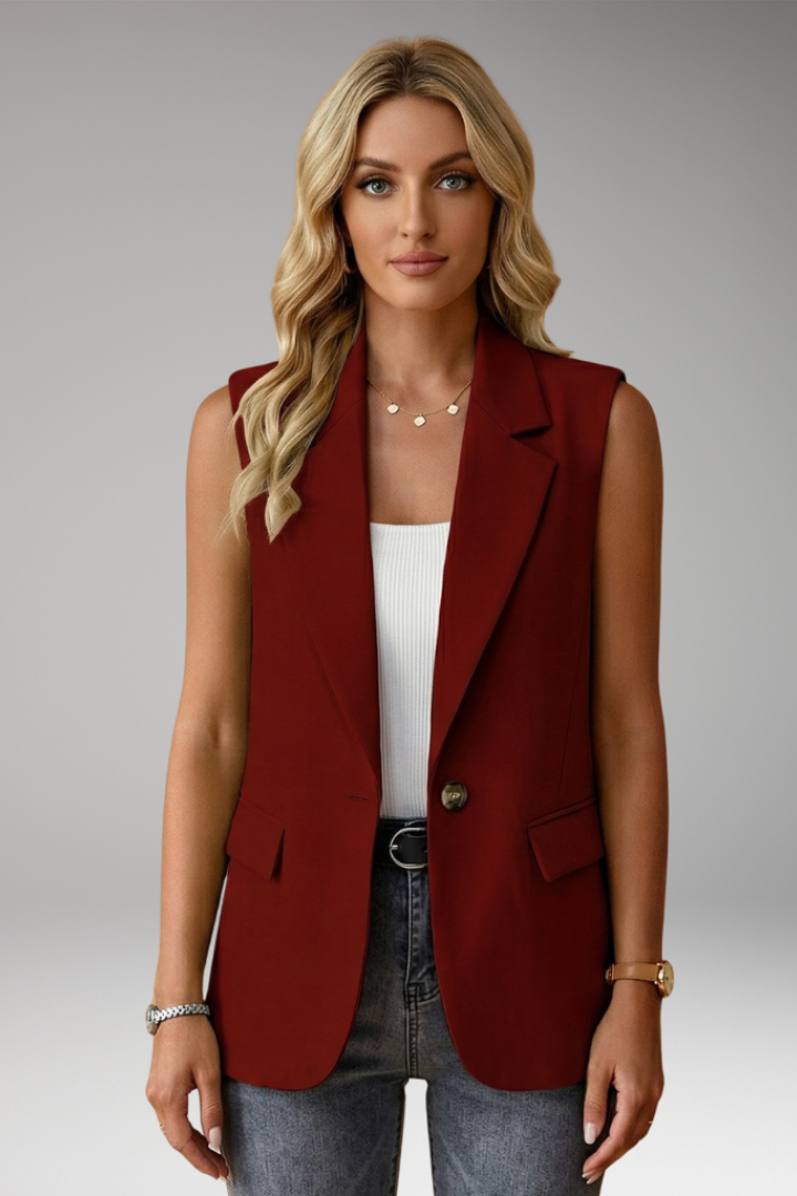 Sleeveless Tailored Vest Blazer with Flap Pockets